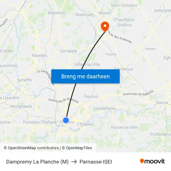 Dampremy La Planche (M) to Parnasse-ISEI map