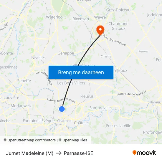 Jumet Madeleine (M) to Parnasse-ISEI map