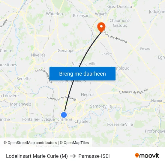 Lodelinsart Marie Curie (M) to Parnasse-ISEI map