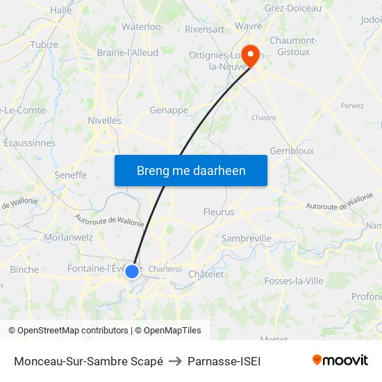 Monceau-Sur-Sambre Scapé to Parnasse-ISEI map