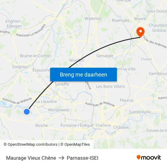 Maurage Vieux Chêne to Parnasse-ISEI map