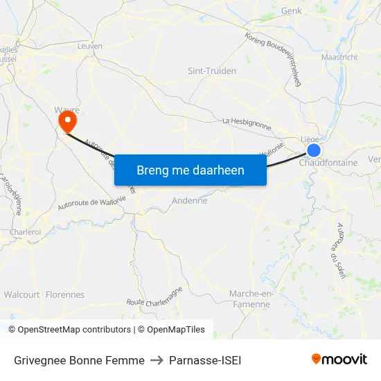Grivegnee Bonne Femme to Parnasse-ISEI map