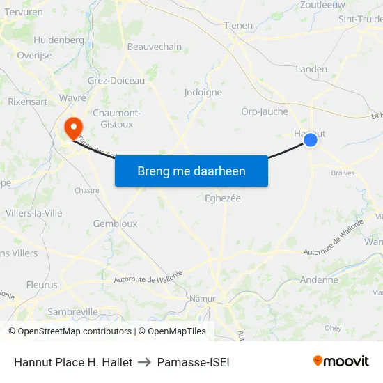 Hannut Place H. Hallet to Parnasse-ISEI map