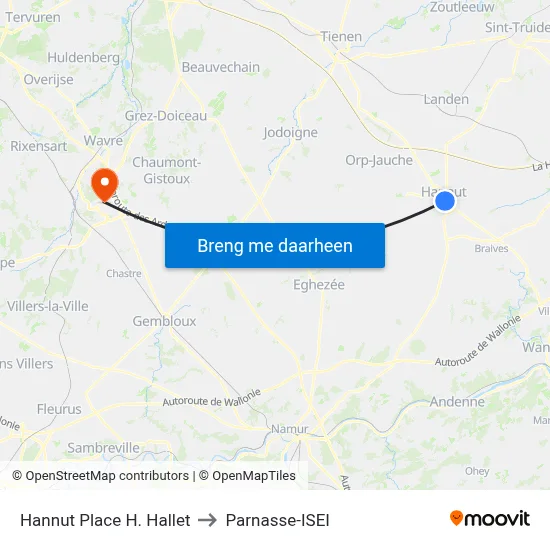 Hannut Place H. Hallet to Parnasse-ISEI map