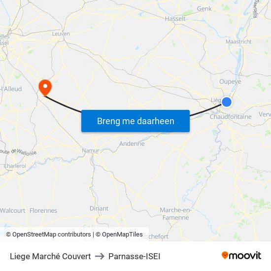 Liege Marché Couvert to Parnasse-ISEI map