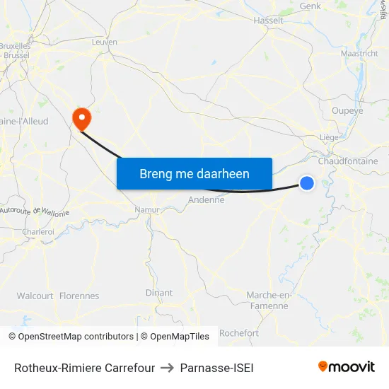 Rotheux-Rimiere Carrefour to Parnasse-ISEI map