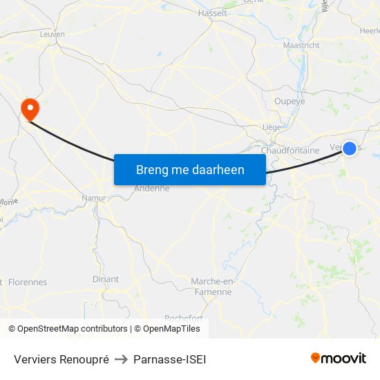 Verviers Renoupré to Parnasse-ISEI map