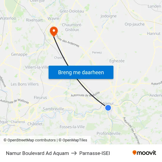 Namur Boulevard Ad Aquam to Parnasse-ISEI map