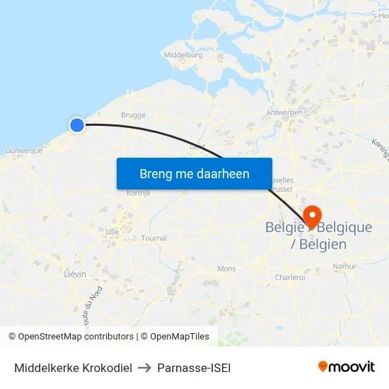 Middelkerke Krokodiel to Parnasse-ISEI map