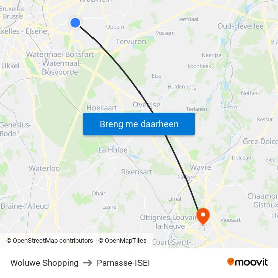 Woluwe Shopping to Parnasse-ISEI map