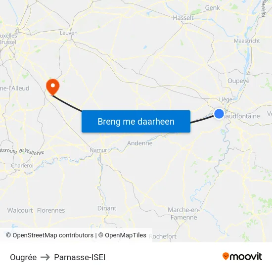 Ougrée to Parnasse-ISEI map