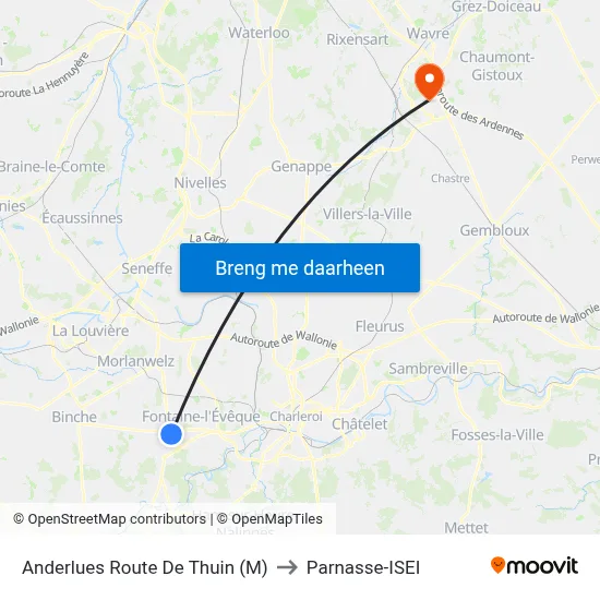Anderlues Route De Thuin (M) to Parnasse-ISEI map