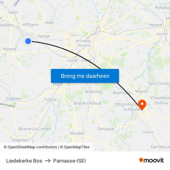 Liedekerke Bos to Parnasse-ISEI map