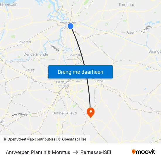 Antwerpen Plantin & Moretus to Parnasse-ISEI map