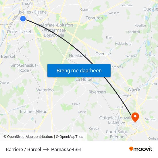 Barrière / Bareel to Parnasse-ISEI map