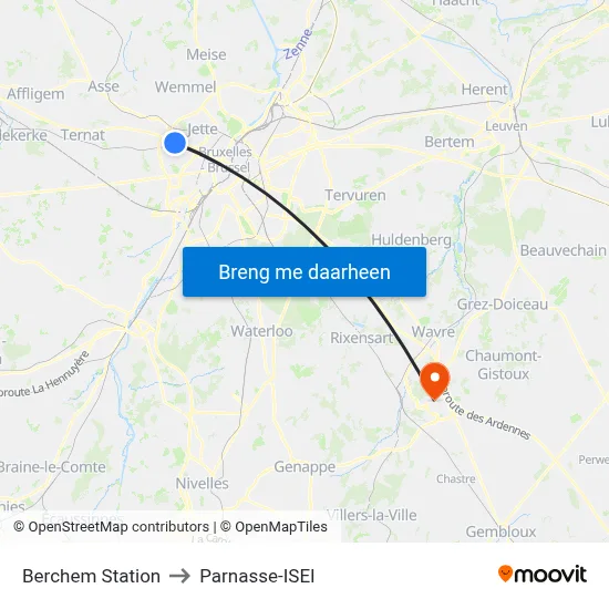 Berchem Station to Parnasse-ISEI map
