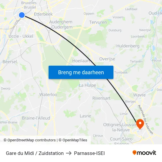 Gare du Midi / Zuidstation to Parnasse-ISEI map