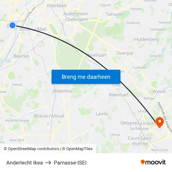 Anderlecht Ikea to Parnasse-ISEI map