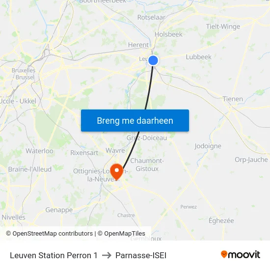Leuven Station Perron 1 to Parnasse-ISEI map