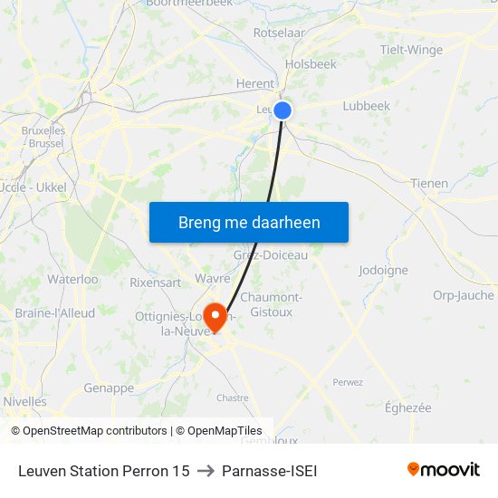 Leuven Station Perron 15 to Parnasse-ISEI map