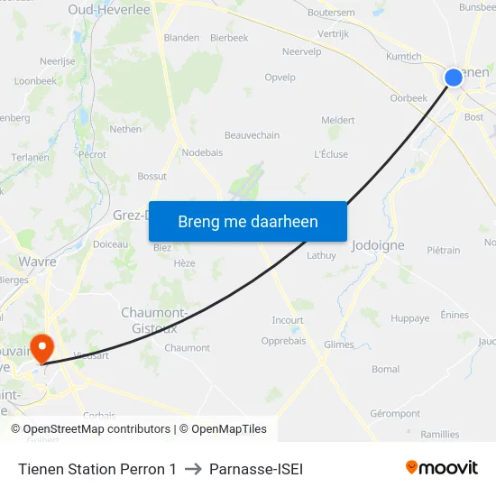Tienen Station Perron 1 to Parnasse-ISEI map