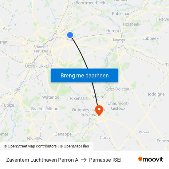 Zaventem Luchthaven Perron A to Parnasse-ISEI map