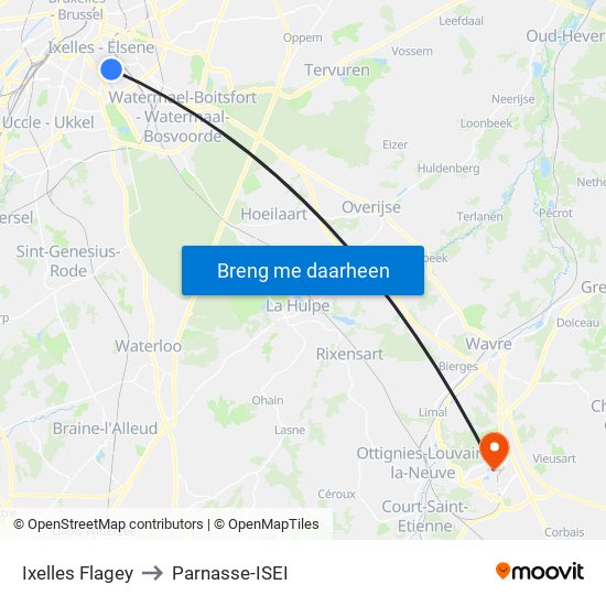 Ixelles Flagey to Parnasse-ISEI map