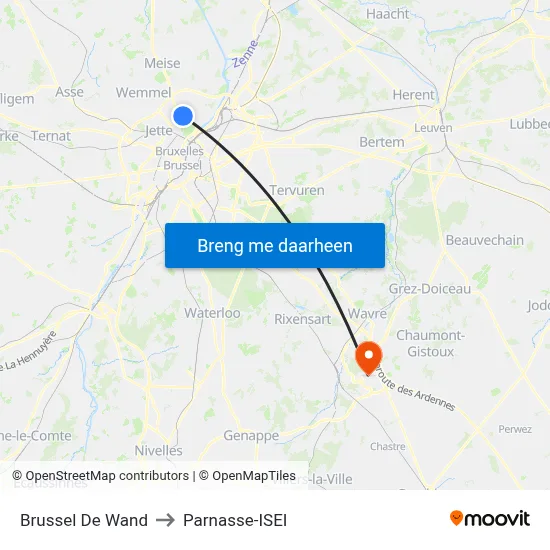 Brussel De Wand to Parnasse-ISEI map