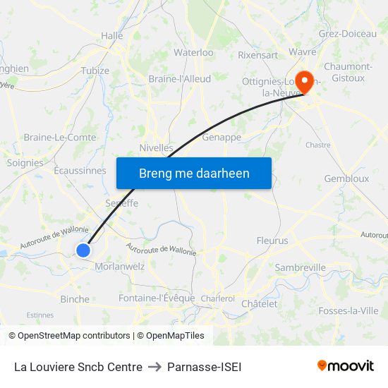 La Louviere Sncb Centre to Parnasse-ISEI map