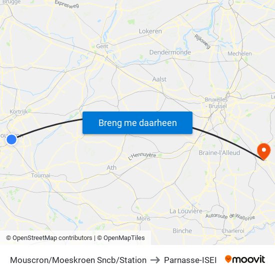 Mouscron/Moeskroen Sncb/Station to Parnasse-ISEI map