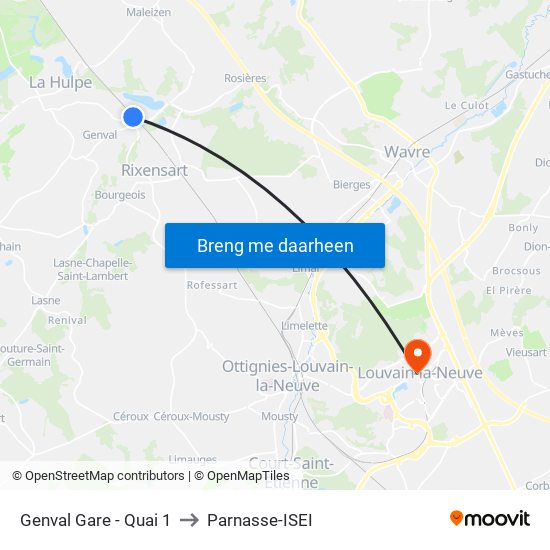 Genval Gare - Quai 1 to Parnasse-ISEI map