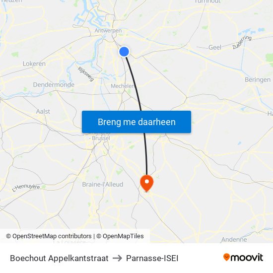 Boechout Appelkantstraat to Parnasse-ISEI map