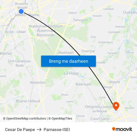 Cesar De Paepe to Parnasse-ISEI map
