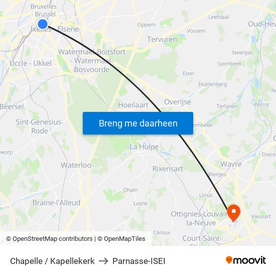 Chapelle / Kapellekerk to Parnasse-ISEI map