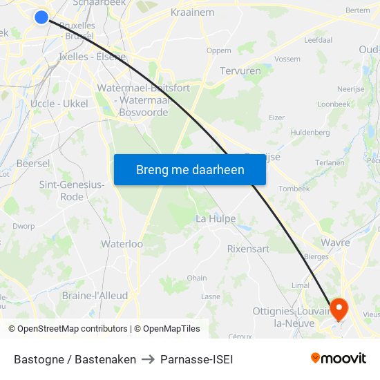 Bastogne / Bastenaken to Parnasse-ISEI map