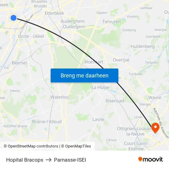 Hopital Bracops to Parnasse-ISEI map