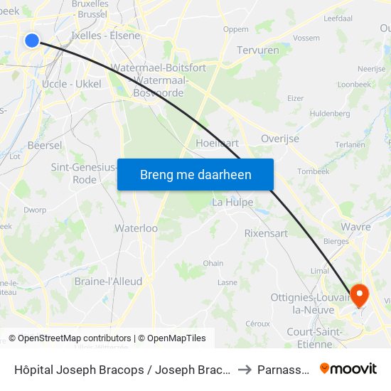 Hôpital Joseph Bracops / Joseph Bracops-Ziekenhuis to Parnasse-ISEI map