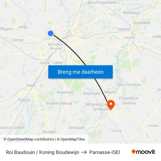 Roi Baudouin / Koning Boudewijn to Parnasse-ISEI map