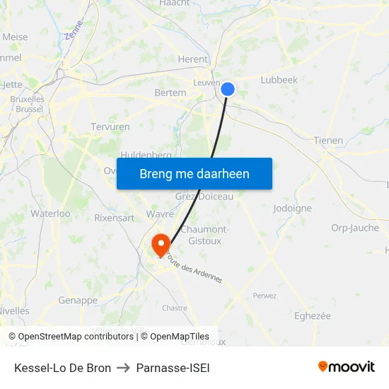Kessel-Lo De Bron to Parnasse-ISEI map