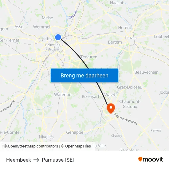 Heembeek to Parnasse-ISEI map