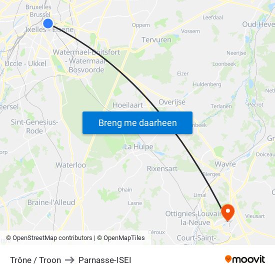 Trône / Troon to Parnasse-ISEI map