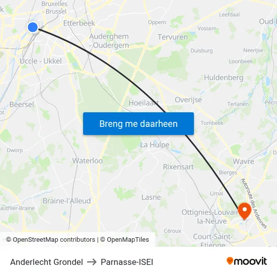 Anderlecht Grondel to Parnasse-ISEI map