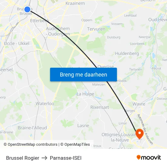 Brussel Rogier to Parnasse-ISEI map
