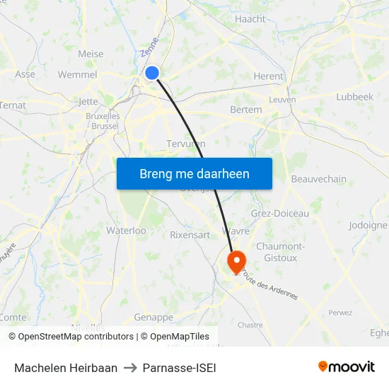 Machelen Heirbaan to Parnasse-ISEI map