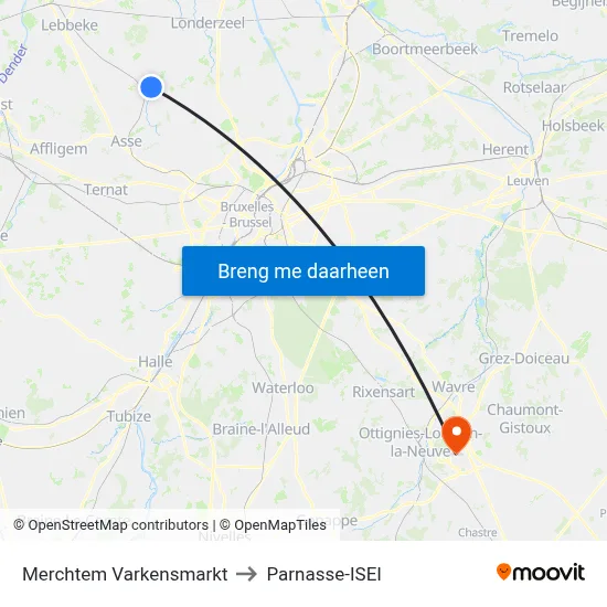 Merchtem Varkensmarkt to Parnasse-ISEI map