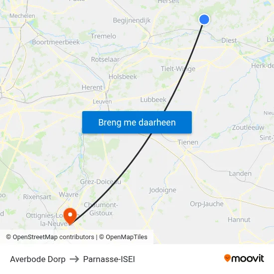 Averbode Dorp to Parnasse-ISEI map