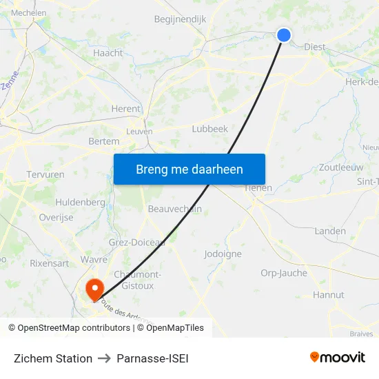 Zichem Station to Parnasse-ISEI map