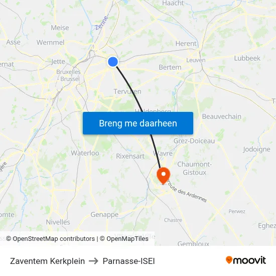 Zaventem Kerkplein to Parnasse-ISEI map