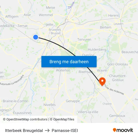 Itterbeek Breugeldal to Parnasse-ISEI map