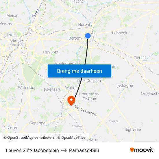 Leuven Sint-Jacobsplein to Parnasse-ISEI map